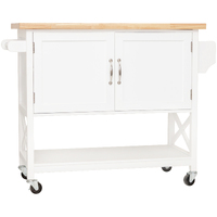 Hamptons Kitchen Trolley Cart 2 Door Island Solid Wood Counter Top - White