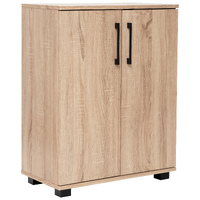 Multi-Purpose Cupboard 2 Door w/Shelves Low Style Storage Cabinet Unit Light Sonoma Oak