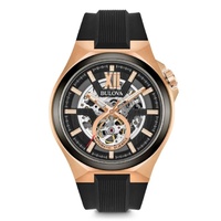 Bulova Men's Maquina Automatic Rose Gold Skeleton Dial Watch 98A177